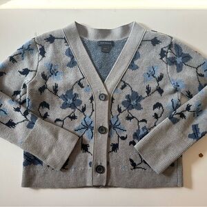 Club Monaco 100% Wool Floral Knit Cardigan